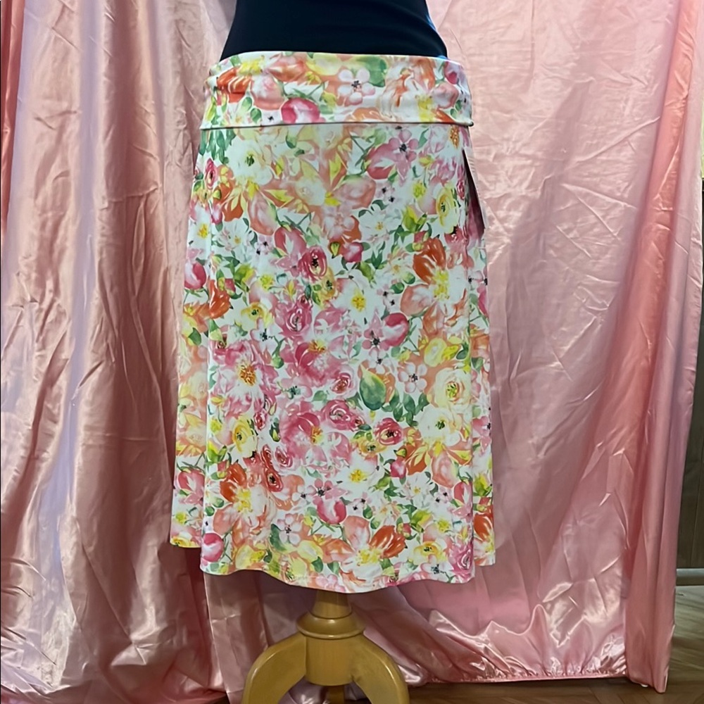LuLaRoe Pink and Orange Midi Wrap Skirt